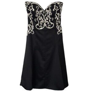 White House Black Market Strapless Cocktail Dress Black Ribbon Embroidery – SZ 0